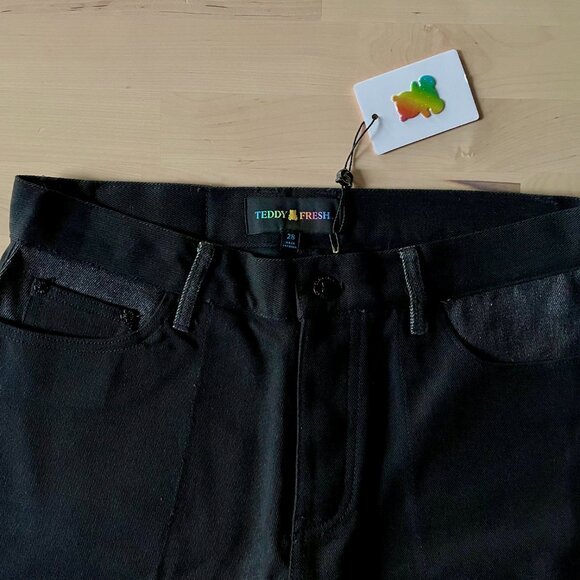 Teddy Fresh Unisex Black Convertible Zip-Off Straight Leg Jeans Pants size 28 - Picture 2 of 8